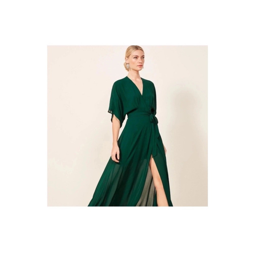 NWT REFORMATION Women's Size XS Winslow Wrap Maxi Dress Emerald Green - NEW